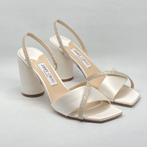 Jimmy Choo Plum Satin & Glitter Slingback Sandals size 39.5 - Picture 2 of 13